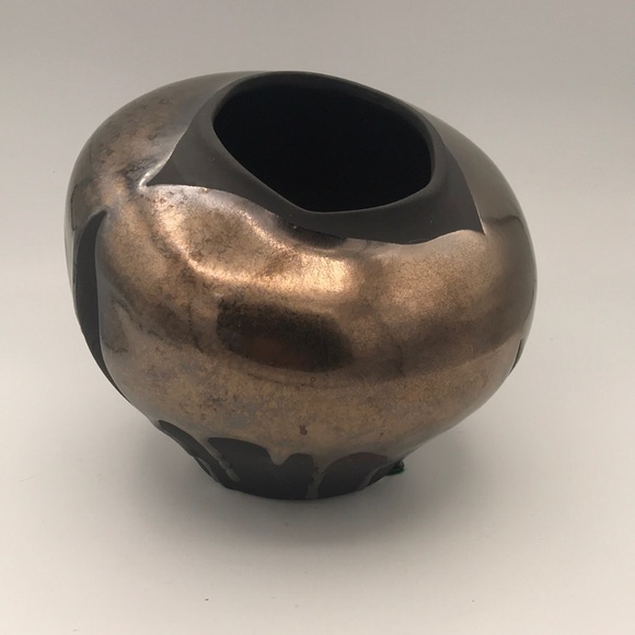 VTG Haeger Black & Bronze Volcanic Raku Pottery Vase - Picture 1 of 7